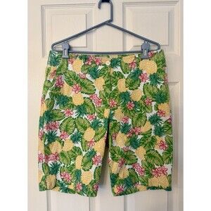 MINT Talbots Summer Tropical Palm Flowers Pineapple Womens Shorts Bottoms Sz 14